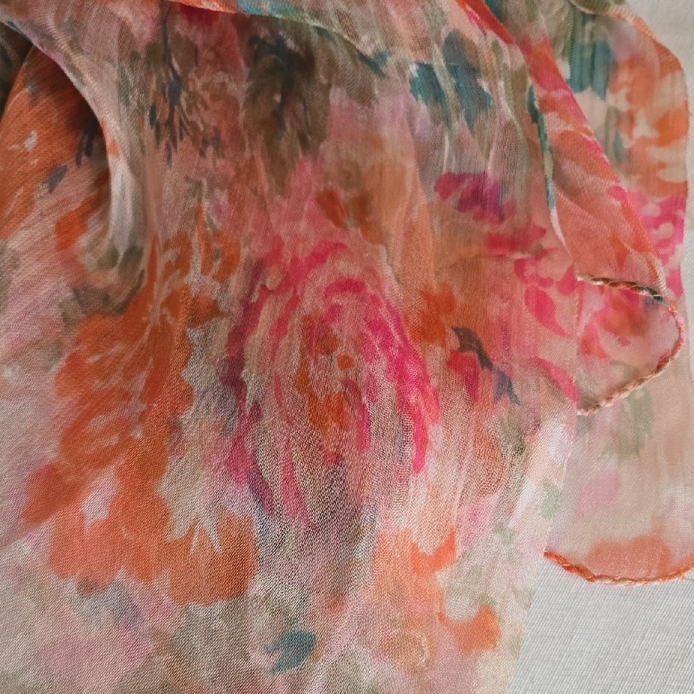 Large Wrap Lightweight Floral Sheer Scarf in Pink, Orange, Teal, Green